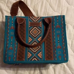 Turquoise & Brown Geometric Pattern Tote Bag